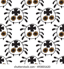 Halloween seamless pattern with white spider. Beautiful vector background for decoration halloween designs. Cute minimalistic art elements on white backdrop.