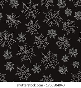Halloween seamless pattern white spiderwebs on a black background. Halloween design