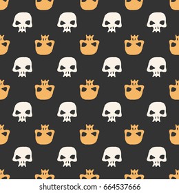 Halloween seamless pattern with white(Light sand) and orange skulls on dark background. Dress,t shirt,pajamas,sleepwear,Diapers or napkin print