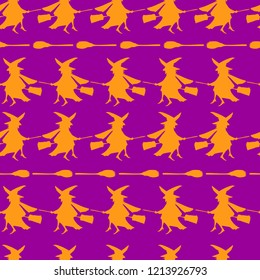 Halloween Seamless Pattern Witch Broom