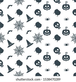 Halloween seamless pattern with witch hat. Flat cartoon Vector black icon on white background.