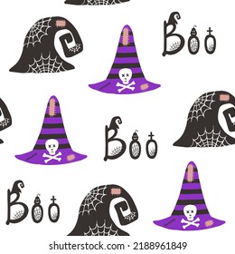 Halloween seamless, pattern with witch hat 