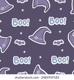 Halloween seamless pattern with witch hat. Cute kawaii halloween background. For fabric, textile, wallpaper, wrapping, kids apparel design. Vector illustration