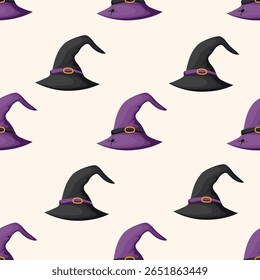 Halloween seamless pattern with witch hat. Vector illustration.