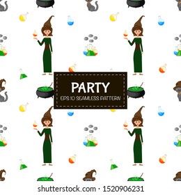 Halloween seamless pattern with witches. Cartoon style. Vector illustration.