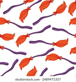 Halloween seamless pattern with witch's broom. Suitable for designing textile fabrics, wrapping paper, website wallpaper, textiles, wallpaper and clothing.