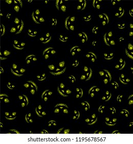 Halloween Seamless Pattern. Yellow color evil smile on black background.