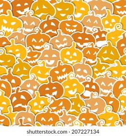 Halloween seamless pattern with yellow and orange pumpkins. Vector illustration