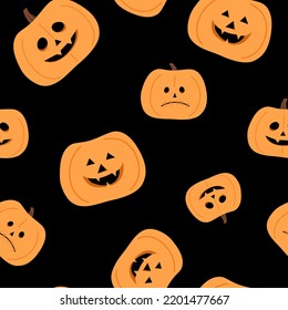 Halloween seamless pattern. Yellow pumpkins on a black background.
