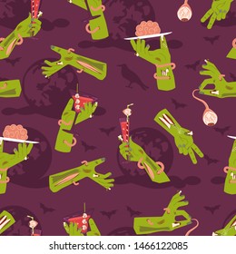 Halloween seamless pattern with zombie and bat. Cute Horror background for textiles, toys, packaging, poster. Flat Art Vector illustration