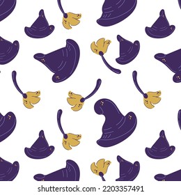 Halloween seamless pattern11. Cute witch hats and witch brooms. Suitable for wrapping paper and all kinds of prints.
