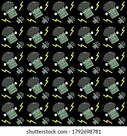 Halloween Seamless Patterns Frankenstein Zombie With Lightning