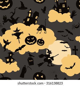 Halloween seamless patterns. Holiday design. Vector illustration.