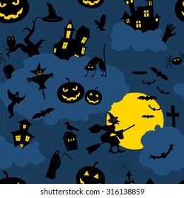 Halloween seamless patterns. Holiday design. Vector illustration.