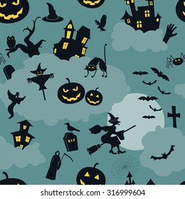 Halloween seamless patterns. Holiday design. Vector illustration.