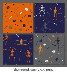 Halloween seamless patterns set. Simple and universal backgrounds in classic colors