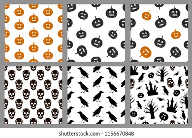 Halloween seamless patterns set. Vector illustration