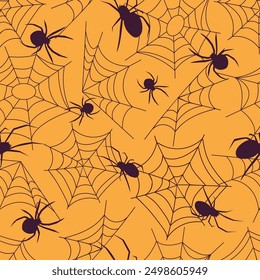 Halloween Seamless Patterns With Spider Webs And Spiders For Background, Digital Paper .