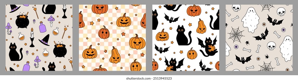 Halloween seamless patterns. Witchcraft, withcore aesthetic background. Happy Halloween.