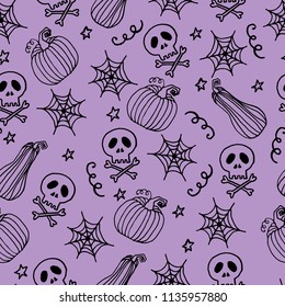 Halloween seamless patternskulls, pumpkins and stars. Vector illustration