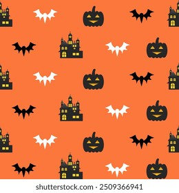 Halloween seamless pattern.Vector illustration of Halloween party.Holiday cartoon seamless pattern.