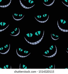 Halloween seamless repeat pattern for wrapping paper, textile.Scary cat smiling pattern.Happy Halloween background.