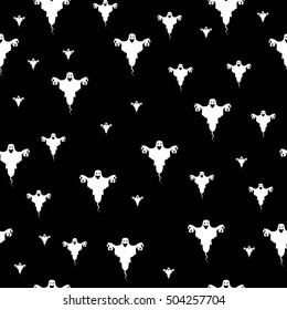 Halloween seamless scary ghost isolated. White Halloween seamless. Halloween seamless vector.