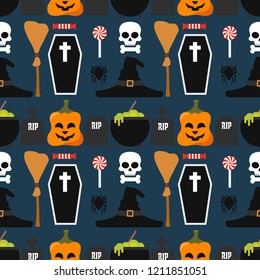 Halloween seamless set design flat.Vector illustration
