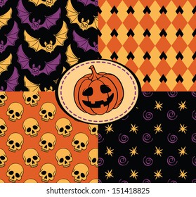 Halloween seamless with skull, bat, stars