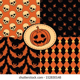 Halloween seamless with skull, bat, stars