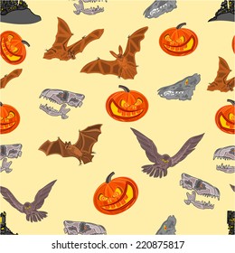 Halloween Seamless texture  bat pumpkin and  castle vector horror set vector illustration 
