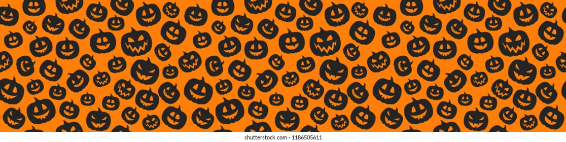 Halloween - seamless texture with funny pumpkins. Vector.