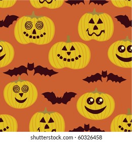 Halloween seamless texture with pumpkin and bats