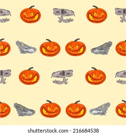 Halloween Seamless texture  pumpkin and  skull vector horror motive vector 