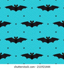  Halloween seamless textured polka dots pattern with bats