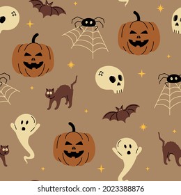 Halloween seamless trendy pattern background. Vector illustration for fabric and gift wrap paper design.