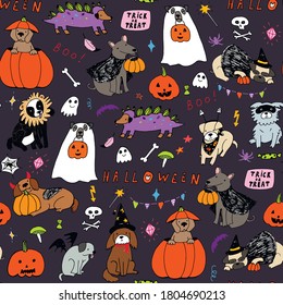 Halloween Seamless Vector Cartoon Dogs Pattern