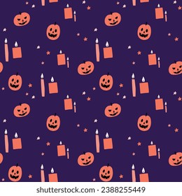 Halloween seamless vector pattern bat cat witch spooky spider cute design background digital paper