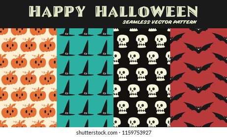 Halloween seamless vector pattern collection set. Seamless vector pattern halloween background retro style. 