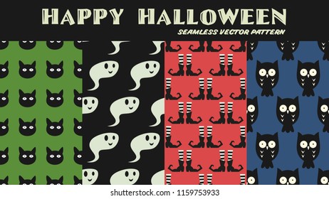 Halloween seamless vector pattern collection set. Seamless vector pattern halloween background retro style. 
