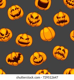 Halloween seamless vector pattern. Funny pumpkins texture. Cute cartoon design for kids, prints, textile, wrapping.