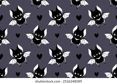 Halloween seamless vector pattern with hand drawn bat.