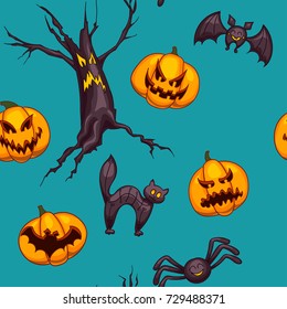 Halloween seamless vector pattern. One of big collection of design elements in traditional holiday colors. Cute cartoon design for kids, prints, textile, wrapping.