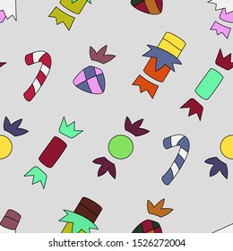 Halloween seamless vector pattern with outline candy