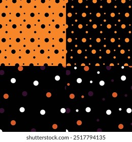 Halloween Nahtloses Vektormuster mit Polka-Punkten, kleinen Punkten. Polka Dots Nahtloses Muster. Für Website-Design, Desktop-Tapete, Kinderhintergrund, Kunst, Dekoration oder Scrapbook.