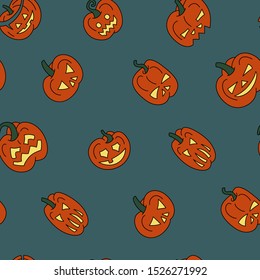 Halloween seamless vector pattern with pumpkins
