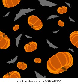 Halloween seamless vector pattern with pumpkins and bats