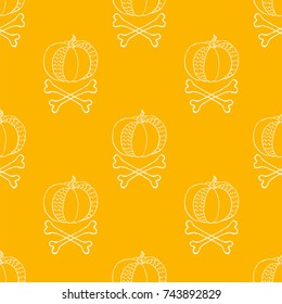 Halloween seamless vector pattern with pupkins and bones.