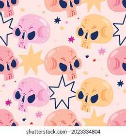 Halloween seamless vector pattern with sculls and stars.Scary graphic background.Skull,halloween,star,seamless pattern