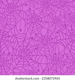 Halloween seamless vector pattern with spider web on lilac background